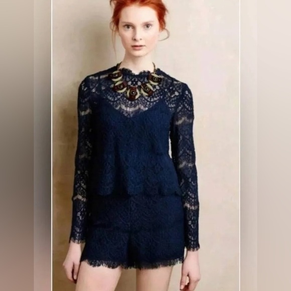 Anthropologie Saylor Navy Blue Lace Romper XS - Picture 2 of 5